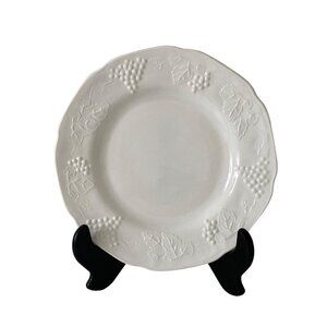 Dinner Plate Dish White Milk Glass Grapes Leaves Replacement 2 Vintage